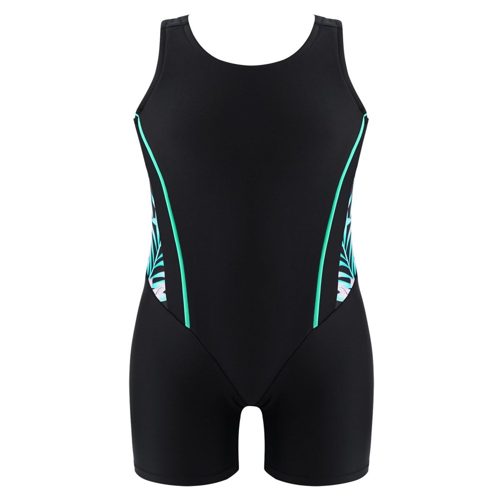 Yruioon Girls Athletic One Piece Swimsuit Splice Racerback Bathing Suit Swimming Surfing Costume Black 16 Years
