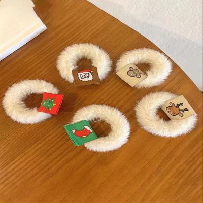 5pcs Christmas Tree & Elk Pattern Fluffy Hair Tie