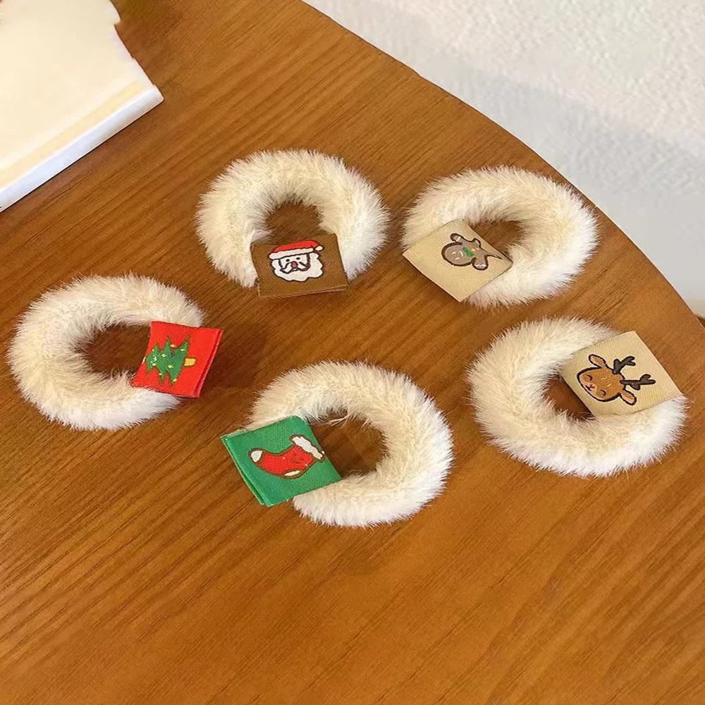 5pcs Christmas Tree & Elk Pattern Fluffy Hair Tie