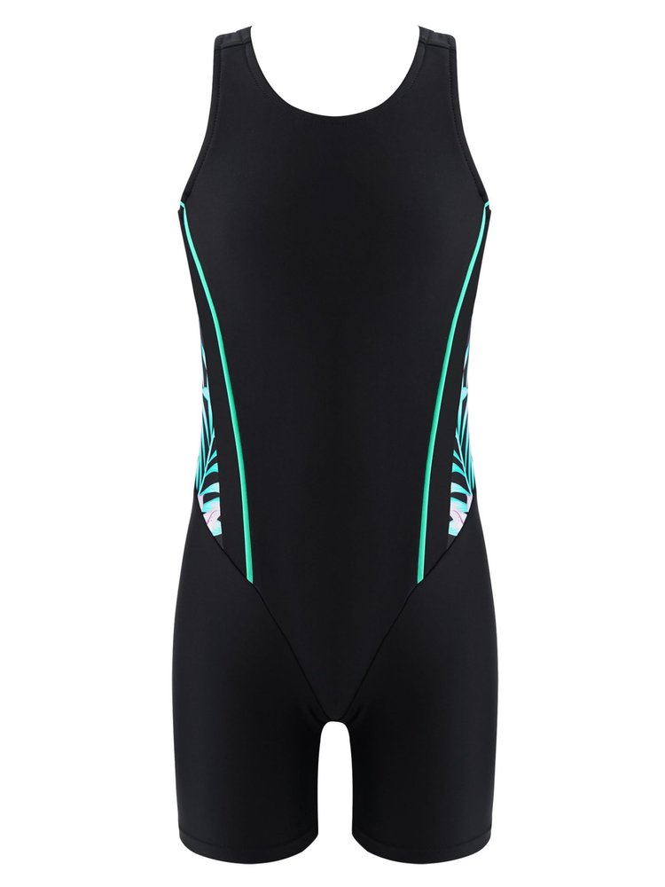 Yruioon Girls Athletic One Piece Swimsuit Splice Racerback Bathing Suit Swimming Surfing Costume Black 8 Years