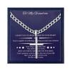 Besteel 925 Sterling Silver Cross Necklace Beveled Edge for Men Women 5mm Stainless Steel Non Tarnish Durable Cuban Link Curb Chain Crucifix Baptism Pendant Necklace Jewelry for Grandson 22IN view 1