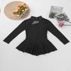 Yruioon Girls Rhinestones Figure Ice Skating Dress Long Sleeve Cutout Back Dance Gymnastics Skirted Leotard Black 12 Years view 3
