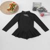 Yruioon Girls Rhinestones Figure Ice Skating Dress Long Sleeve Cutout Back Dance Gymnastics Skirted Leotard Black 12 Years view 4