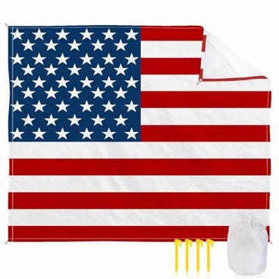 Beach Blanket Waterproof Sandproof Beach Mat,Red Blue White Stars and Stripes Picnic Blankets with Sand Pockets and Stakes,USA Flag Independence Day Outdoor Pad for Seaside,Travel,Camping 95x80In