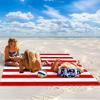 Beach Blanket Waterproof Sandproof Beach Mat,Red Blue White Stars and Stripes Picnic Blankets with Sand Pockets and Stakes,USA Flag Independence Day Outdoor Pad for Seaside,Travel,Camping 95x80In view 2