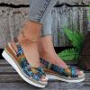 Platform Wedge Sandals for Women Open Toe Ankle Strap Orthopedic Sandals Casual Strappy Low Wedges Sandals Summer Dress 2023 Beach Sandals Dress Shoes Comfortable Outdoor Shoes (Blue-d, 7) view 2