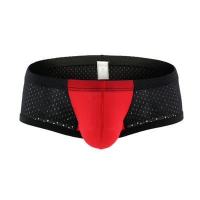 JEsilunmaMY Mens Color Block Mesh Boxer Briefs Low Waist Support Pouch Boxer Underwear Stretch Breathable Hollow Underpants (Red-1PC,Small)