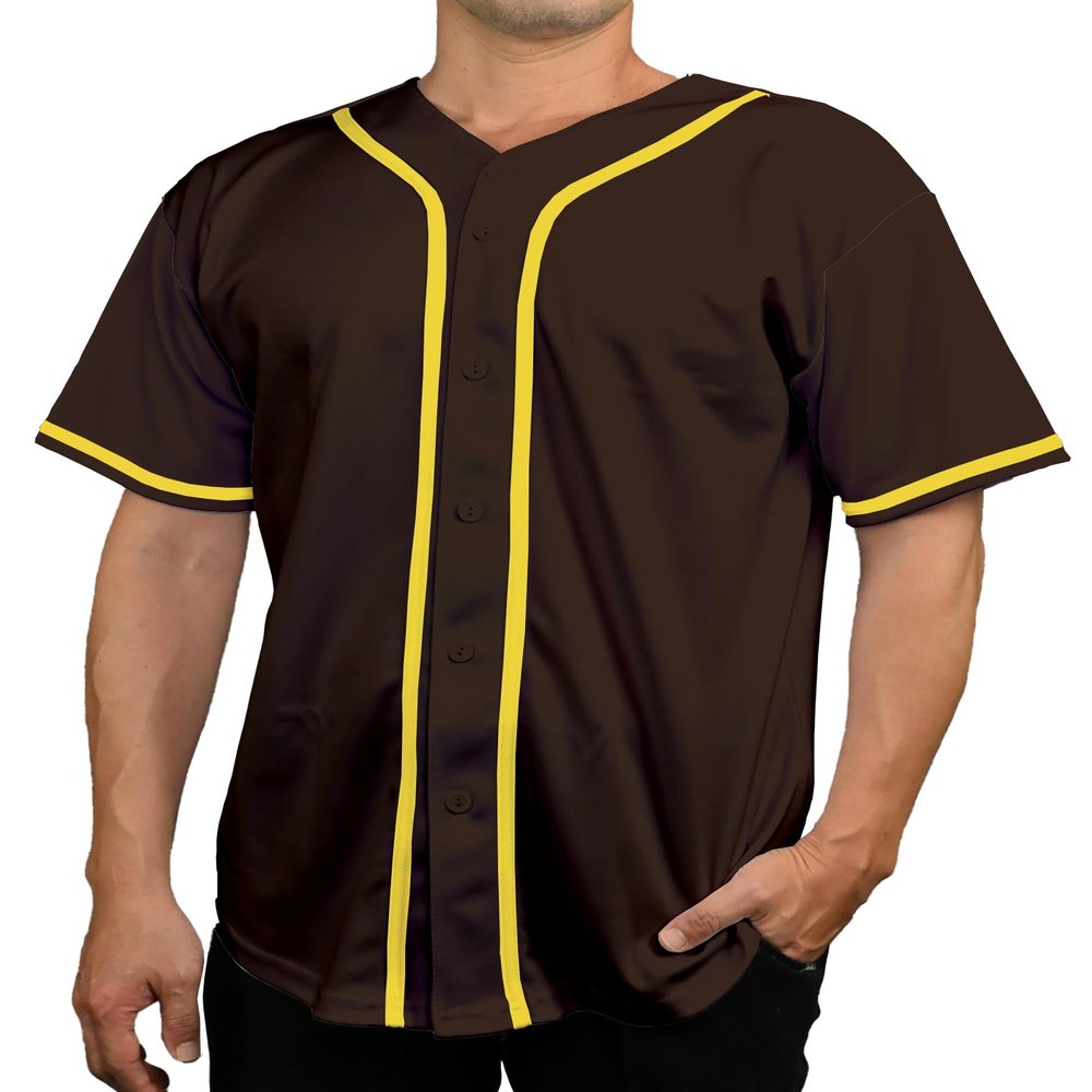 DIGITMON Men's Baseball Jersey Button Down Premium Hip Hop T Shirts Sports Uniform BROWNYELLOW, 2X-Large