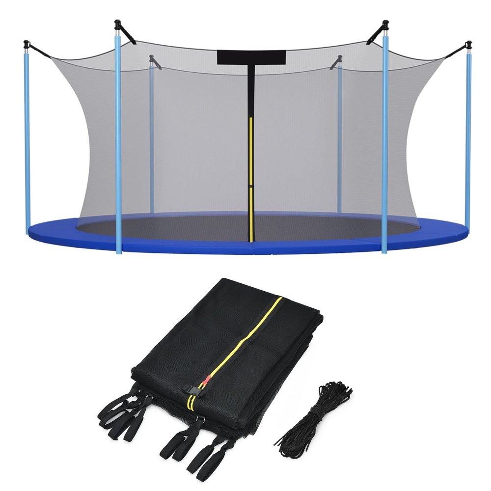 GYMAX Trampoline Net, Trampoline Enclosure for 8 10 12 14 15 16Ft Round Trampoline with Double-Headed Zippers & Buckles, Sun-Protective Trampoline Replacement Net (Inside Net 16FT 12Poles)