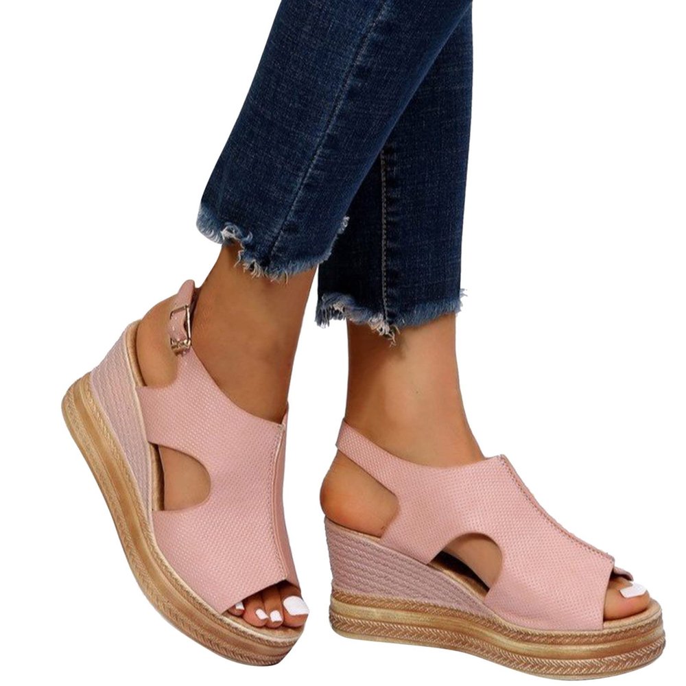 Hbeylia Wedge Sandals for Women Dressy Summer,Women's Platform Wedge Sequin Leather Cut Out Sandals Mid Heel Buckle Ankle Strap Slingback Open Toe Sandals for Women Casual Outdoor Sandals