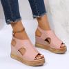 Hbeylia Wedge Sandals for Women Dressy Summer,Women's Platform Wedge Sequin Leather Cut Out Sandals Mid Heel Buckle Ankle Strap Slingback Open Toe Sandals for Women Casual Outdoor Sandals view 3