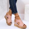 Hbeylia Wedge Sandals for Women Dressy Summer,Women's Platform Wedge Sequin Leather Cut Out Sandals Mid Heel Buckle Ankle Strap Slingback Open Toe Sandals for Women Casual Outdoor Sandals view 4
