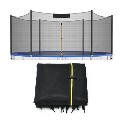 GYMAX Trampoline Net, Trampoline Enclosure for 8 10 12 14 15 16Ft Round Trampoline with Double-Headed Zippers & Buckles, Sun-Protective Trampoline Replacement Net (Outside Net 12FT 8Poles)