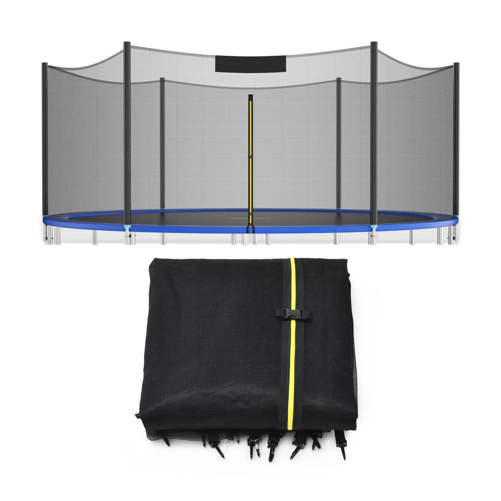 GYMAX Trampoline Net, Trampoline Enclosure for 8 10 12 14 15 16Ft Round Trampoline with Double-Headed Zippers & Buckles, Sun-Protective Trampoline Replacement Net (Outside Net 12FT 8Poles)