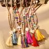 HXSCOO Wood Beads Necklace for Women Colorful Handmade Tassel Pendant Cross Butterfly Heart Stone Charm Long Necklaces (Color : Style 13) view 2