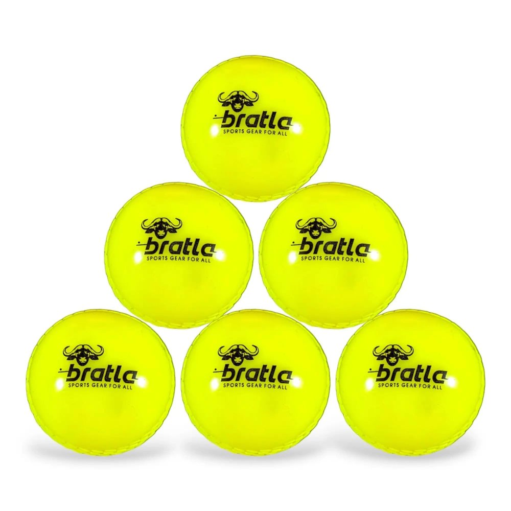Bratla Wind Cricket Balls - Soft Training Practice Cricket Air Balls for Coaching Indoor & Outdoor - Blue Orange Neon/Yellow Pack of 6 (Neon/Yellow)