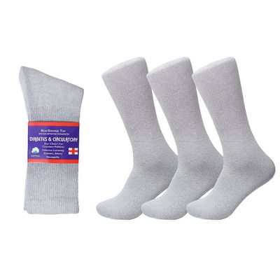 Diamond Star Diabetic Socks, Non-Binding Circulatory Cushion Cotton Crew Diabetic Socks for Men Women 9-11 (3 Pairs Gray)
