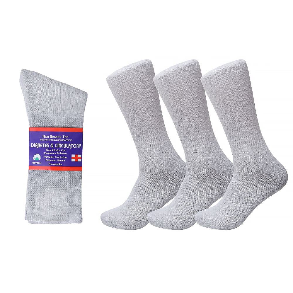 Diamond Star Diabetic Socks, Non-Binding Circulatory Cushion Cotton Crew Diabetic Socks for Men Women 9-11 (3 Pairs Gray)