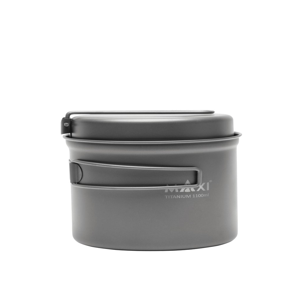Maxi Titanium Pot 1100ml with Frying Pan Lid Lightweight Outdoor Camping Cooking Set