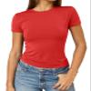 Abardsion Women's Casual Basic Going Out Crop Tops Slim Fit Short Sleeve Crew Neck Tight T Shirts 2026 (Big Red, M) view 1