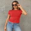 Abardsion Women's Casual Basic Going Out Crop Tops Slim Fit Short Sleeve Crew Neck Tight T Shirts 2026 (Big Red, M) view 2