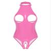 YiZYiF Women's Sexy Mock Neck Wet Look Leotard Zipper Crotch Bodysuit Catsuit Teddy Pink B Small view 1