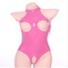YiZYiF Women's Sexy Mock Neck Wet Look Leotard Zipper Crotch Bodysuit Catsuit Teddy Pink B Small view 2