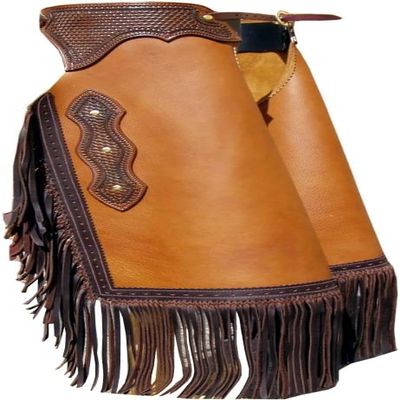 Custom Made Leather Western Chinks Chaps for Men Women Kids Unisex Handmade Basket Stamped Tooled Yoke (Kids/Youth)