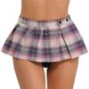 YiZYiF Women's Plaid Schoolgirl Short Skirt Bodycon Club Lingerie Pleated Mini Dress Pink B One Size view 3