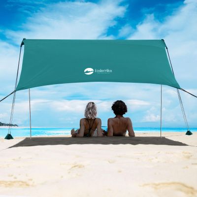 EasierHike Beach Shade Tent, 7  7.15 Ft Portable Easy Pop Up Beach Canopy, UPF50+ Sun Protection Shelter, Windproof & Water Resistant, Stable with 4 Sandbags & Windproof Cords, Perfect for Family