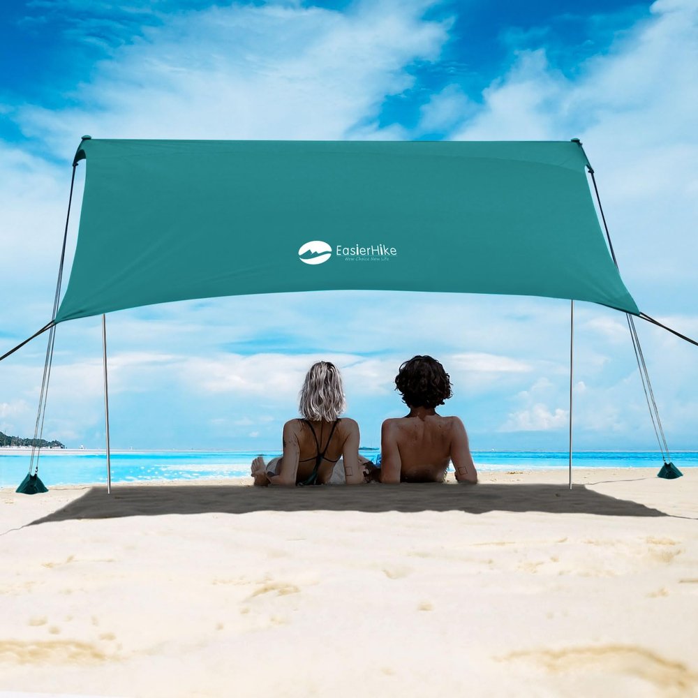 EasierHike Beach Shade Tent, 7  7.15 Ft Portable Easy Pop Up Beach Canopy, UPF50+ Sun Protection Shelter, Windproof & Water Resistant, Stable with 4 Sandbags & Windproof Cords, Perfect for Family