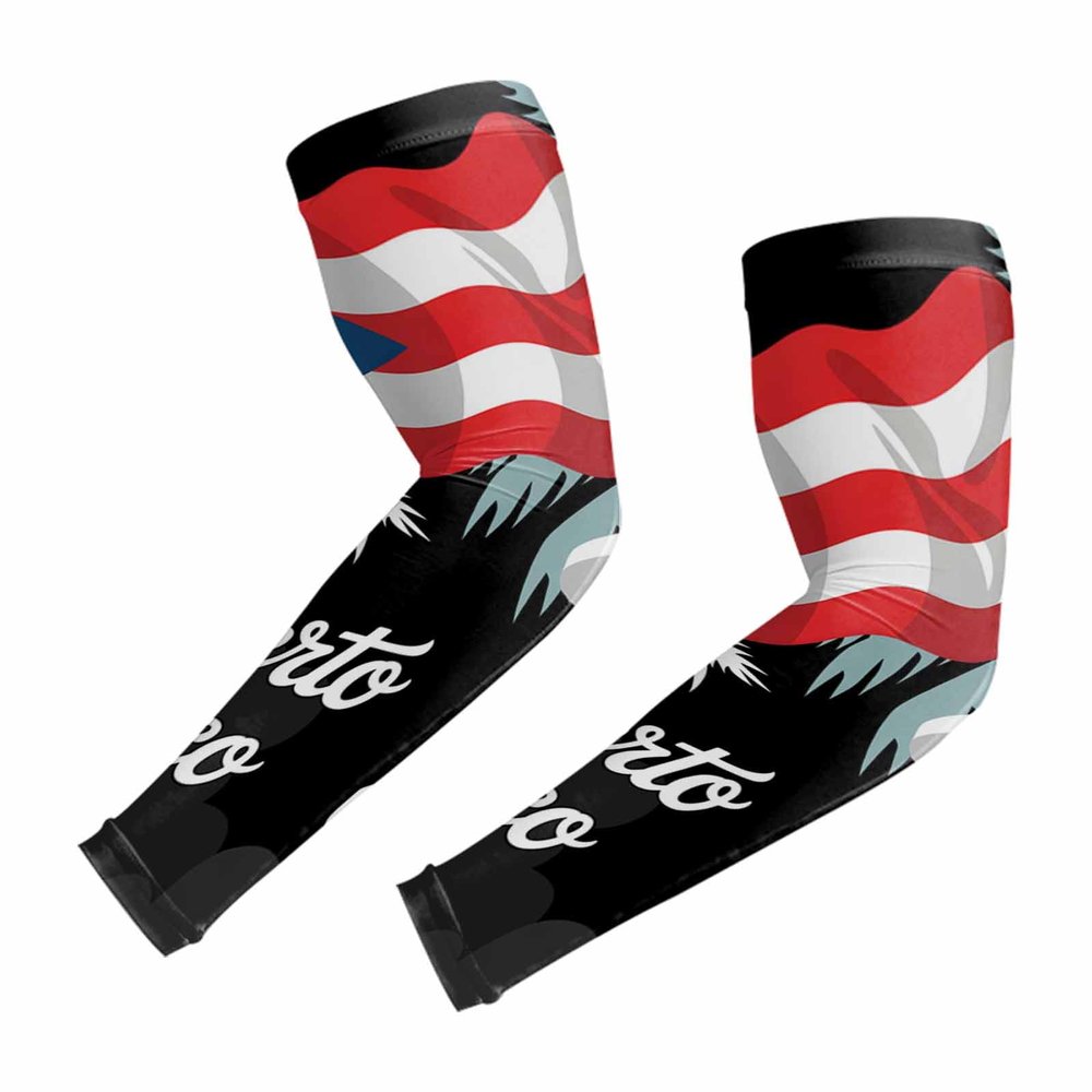 Puerto Rico White Buliding Tropical Plam Cooling Arm Sleeves for Men Women, Tower Black American Flag Arm Sleeves (M)
