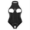 YiZYiF Women's Sexy Mock Neck Wet Look Leotard Zipper Crotch Bodysuit Catsuit Teddy Black B Small view 1