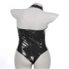 YiZYiF Women's Sexy Mock Neck Wet Look Leotard Zipper Crotch Bodysuit Catsuit Teddy Black B Small view 3