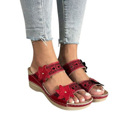 Hbeylia Orthopedic Sandals for Women with Arch Support Orthotic Open Toe Slip On Slides Wedge Walking Slippers Breathable Anti-Slip Vintage Sandals for Women Dressy Summer Travel Beach