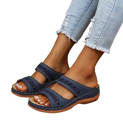 Hbeylia Orthopedic Sandals for Women with Arch Support Orthotic Open Toe Slip On Slides Wedge Walking Slippers Breathable Anti-Slip Vintage Sandals for Women Dressy Summer Travel Beach