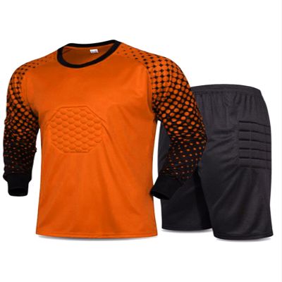 Fldy Men's Goalkeeper Padded Jersey and Shorts Pants Set Long Sleeves Soccer Goalie Shirt Football Keeper Uniform Kit Orange Large