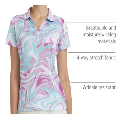 SPORTY BUFF Womens Golf Shirt - Performance Moisture Wicking Quick-Dry Golf Polo Shirts for Women (L, Marble Grain)