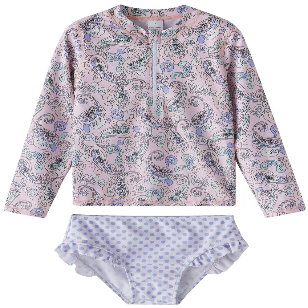 LIBREDGE Little Girls' Swim Rashguard Swimming Suit for Girls 6-7 Long Sleeve Swim Rash Guard Set Kids Swimwear Set Paisley Pattern/Light Purple 7Y