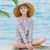 LIBREDGE Little Girls' Swim Rashguard Swimming Suit for Girls 6-7 Long Sleeve Swim Rash Guard Set Kids Swimwear Set Paisley Pattern/Light Purple 7Y view 2