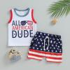 4th of July Toddler Boys Clothes Set Letter Print Tank Top Stars and Stripes Print Shorts Kids Boys Summer 2pcs (Letters & Glasses,0-6 Months) view 2