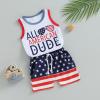 4th of July Toddler Boys Clothes Set Letter Print Tank Top Stars and Stripes Print Shorts Kids Boys Summer 2pcs (Letters & Glasses,0-6 Months) view 3