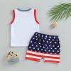 4th of July Toddler Boys Clothes Set Letter Print Tank Top Stars and Stripes Print Shorts Kids Boys Summer 2pcs (Letters & Glasses,0-6 Months) view 4