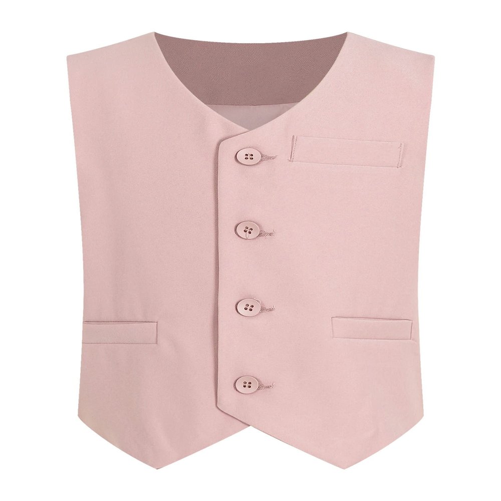 CHICTRY Kids Boys Gentleman Waistcoat Solid Color Button Down V Neck Party Suit Vest Pink 12-18 Months