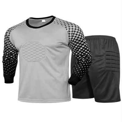 Fldy Men's Goalkeeper Padded Jersey and Shorts Pants Set Long Sleeves Soccer Goalie Shirt Football Keeper Uniform Kit Grey XX-Large