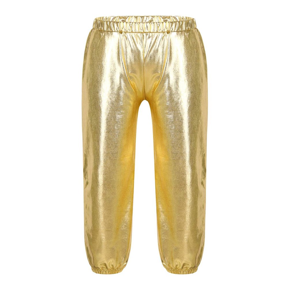 YEAHDOR Kids Girls Boys Sequins Hip Hop Jazz Dance Costumes Street Dance Pants Competition Trousers Metallic Gold 14-16