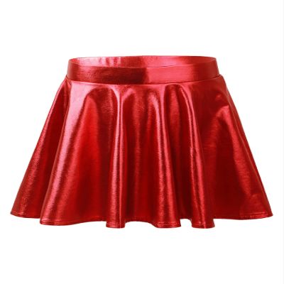 RUNQHUI Kids Girls Shiny Metallic Pleated Skirt with Built-in Shorts for Ballet Jazz Dancewear Pleated Skater Skirts Red 10 Years