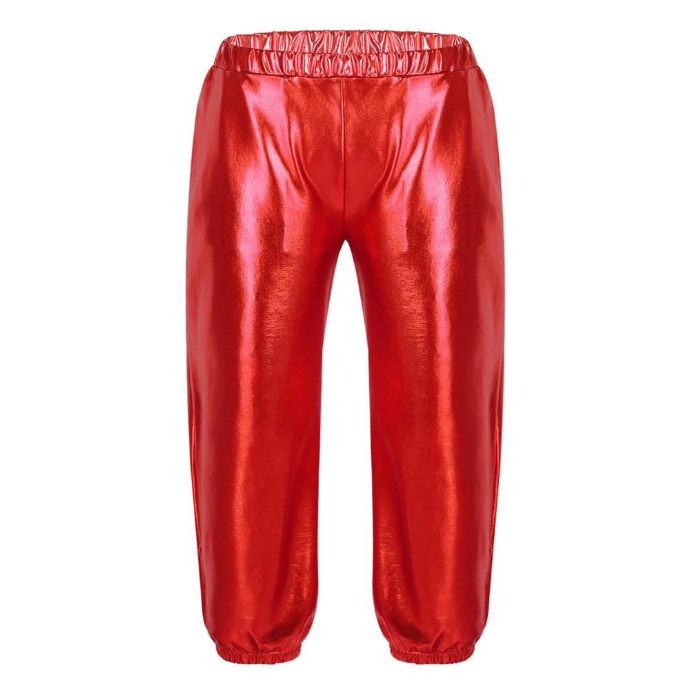 YEAHDOR Kids Girls Boys Sequins Hip Hop Jazz Dance Costumes Street Dance Pants Competition Trousers Metallic Red 14-16