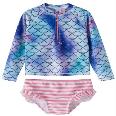 LIBREDGE Toddler Girls' Swim Rashguard 3t Swimsuit Bathing Suit Set Summer Kids Swimwear Mermaid/Scales,Blue/Pink 3T