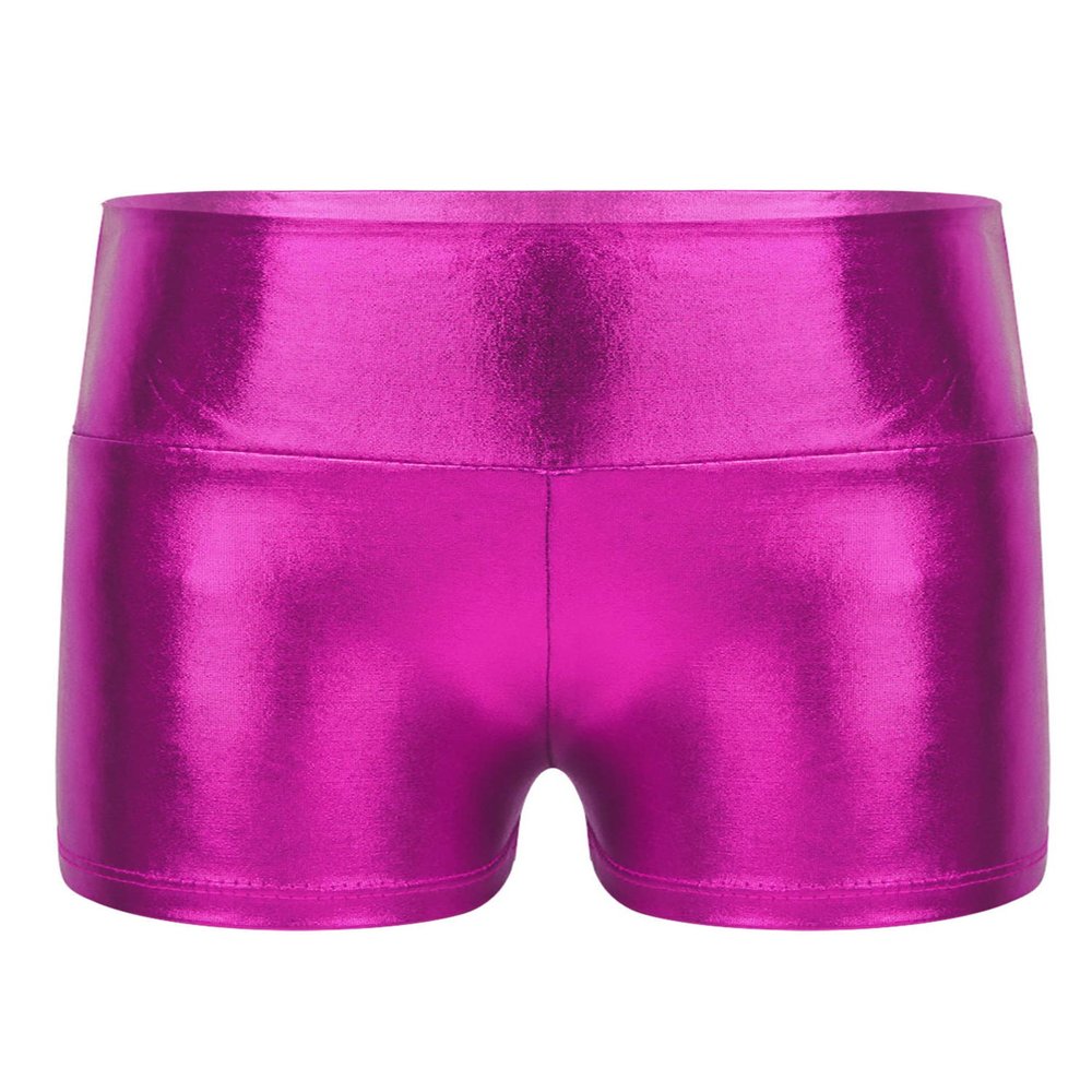 dPois Kids Girls Shiny Metallic Shorts High Waist Yoga Dance Booty Shorts Biketards Bike Dancewear Rose 4 Years